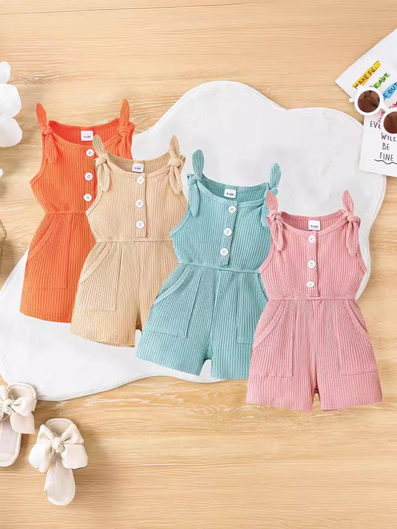 2026 comercio exterior ropa infantil de verano niñas arco de arco para niños monjes de mujer tesoro mono mono mono mono casuales moda image 1
