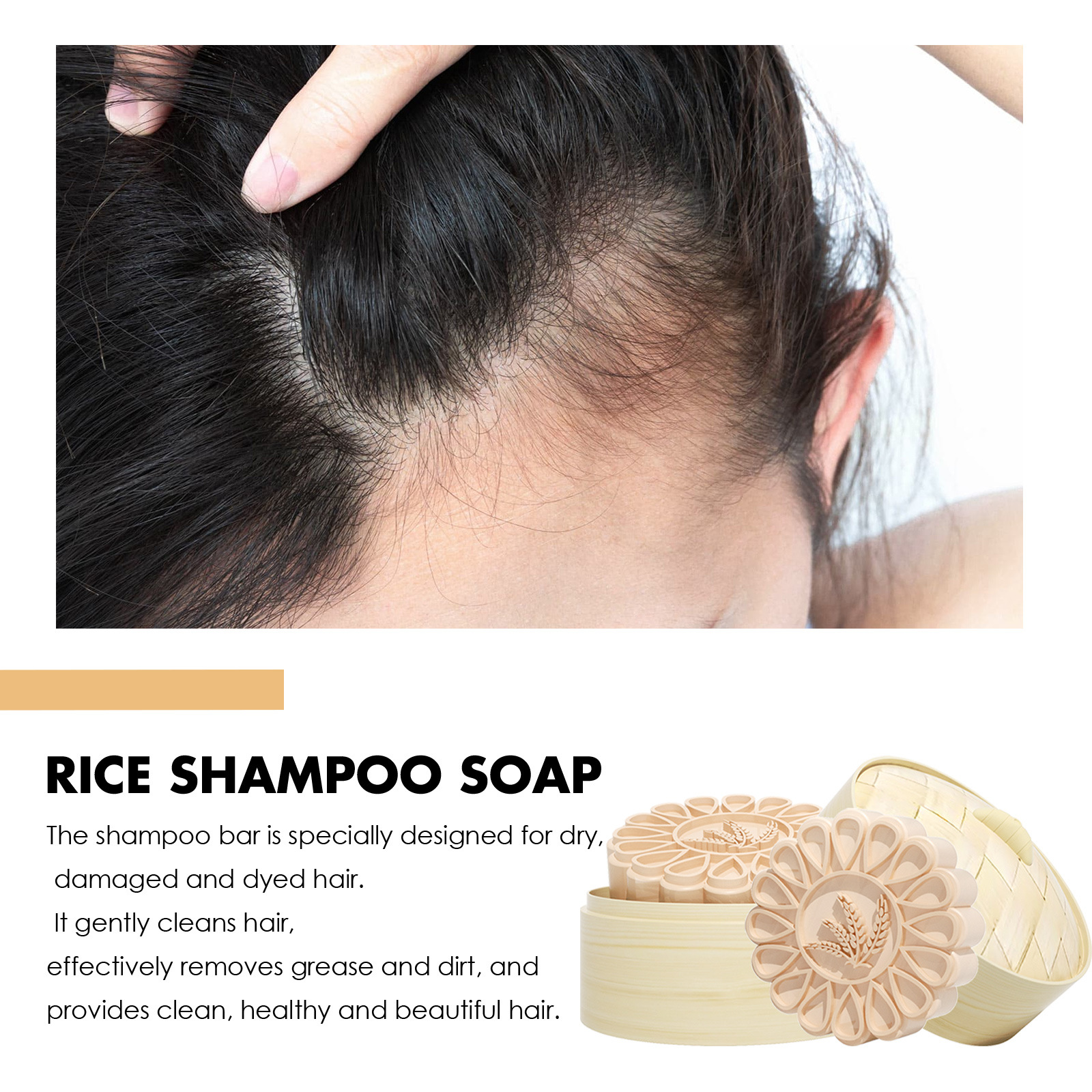 Le savon shampoing anti-chute au riz EELHOE hydrate le cuir chevelu, nettoie les cheveux, répare les cheveux abîmés, nourrit et renforce le savon shampoing capillaire_voghion.com