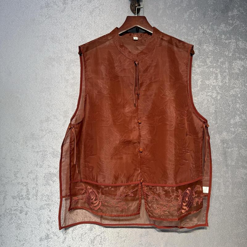 新しい中国風の重刺繍オーガンザベスト女性のための 2025 夏の新しい通気性スリムチョッキベスト女性のための|undefined