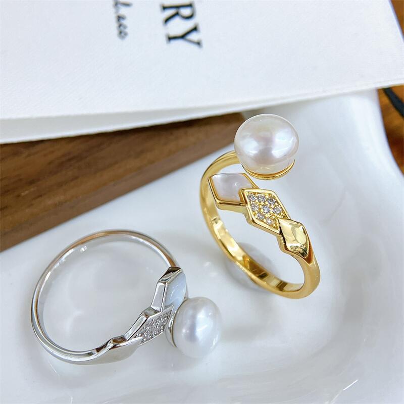 ZHIZHEN NEW PEARL RING BIG 브랜드 동일한 SNAKE BONE MOTHER-IN-THE-SHELL K 골드 크래프트 느슨한 조정 가능한 고급 센스 링