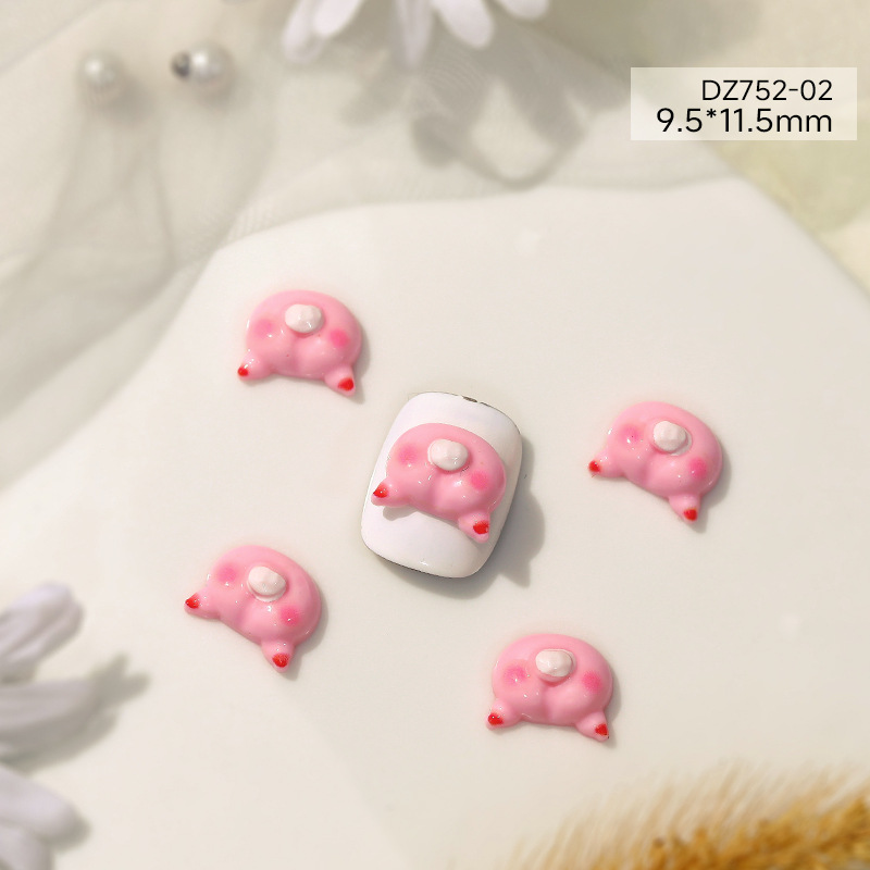 Cartoon pig nail jewelry cute sweet girl heart pink pig three-dimensional resin nail accessories wholesale