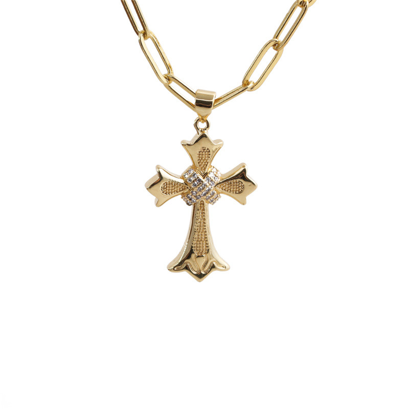 hip hop golden cross pendant necklacepicture2