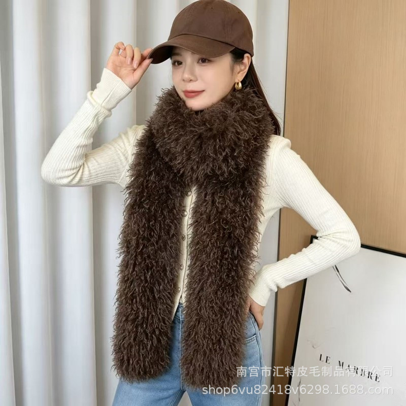 Popular imitation sheepskin scarf, autumn and winter fashion warm neck warmer, light luxury high-end textured shawl, eco-friendly faux fur