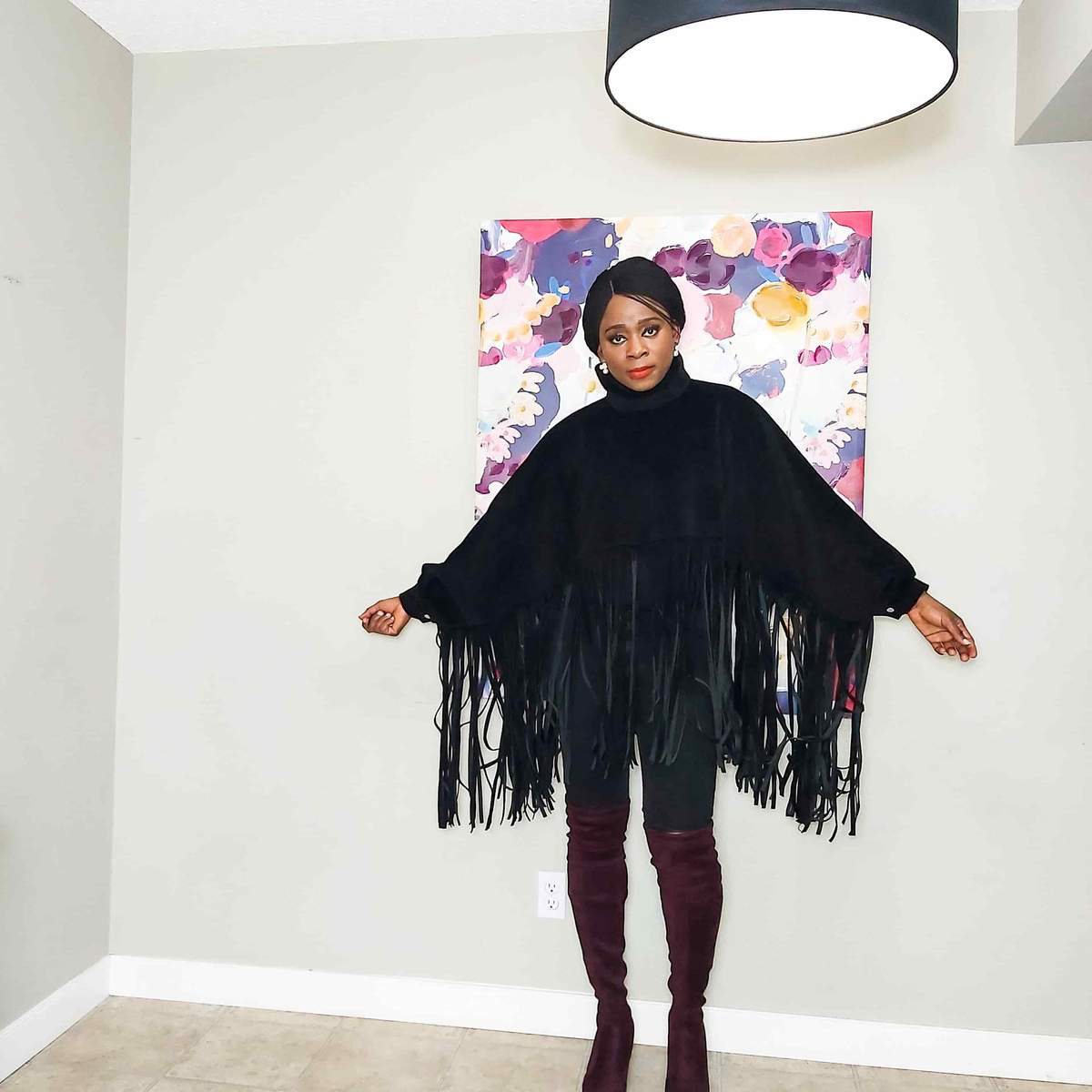 Women's fashion solid color long sleeve fringe top_voghion.com