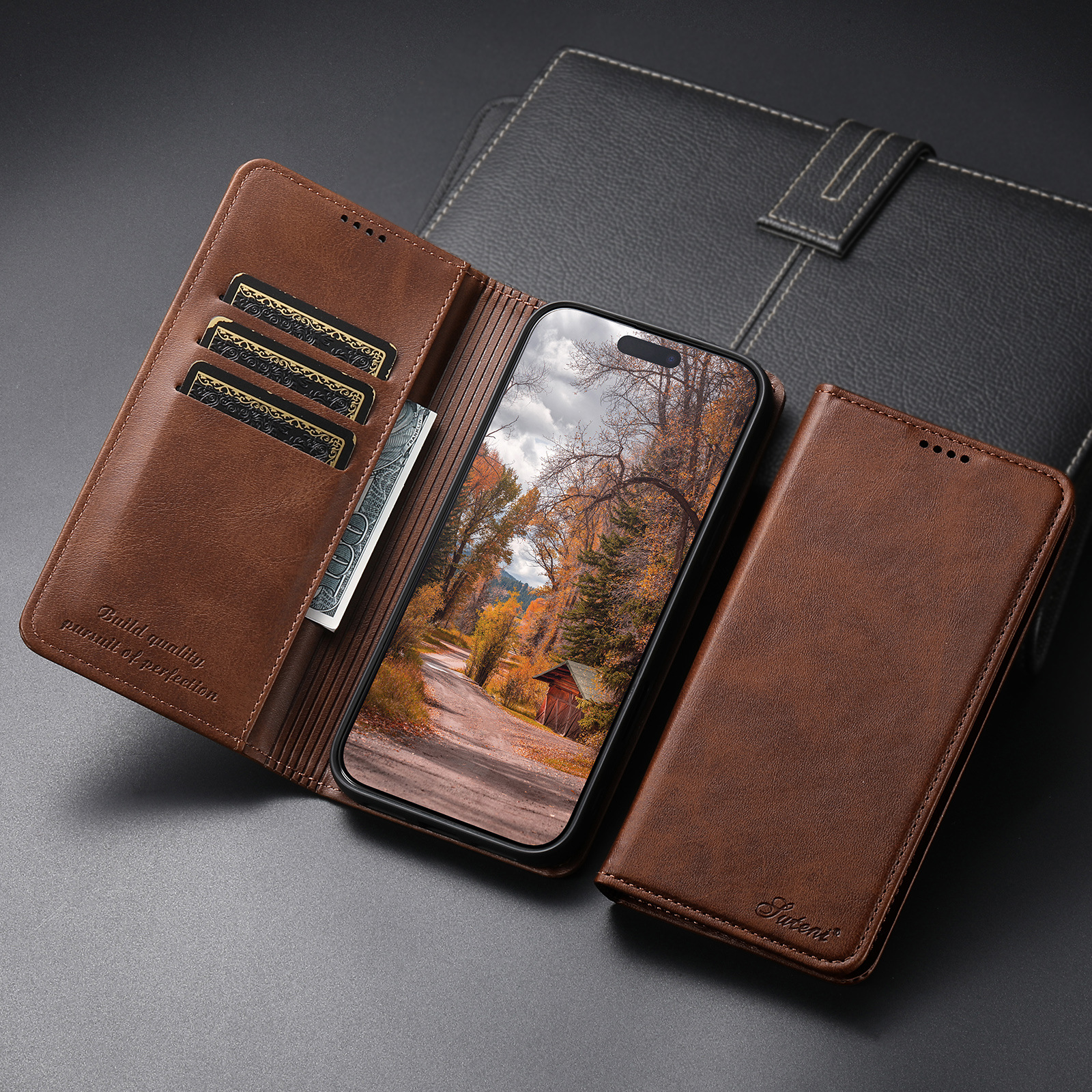 适用iPhone17ProMax手机壳三星S25Ultra翻盖插卡支架苹果保护皮套