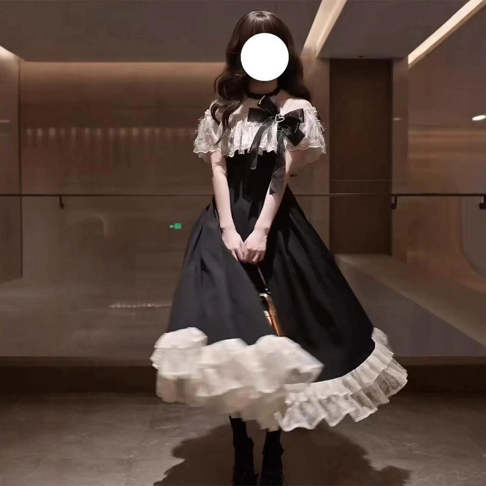 Летнее новое элегантное платье в стиле принцессы с одним плечом, подчеркивающее талию, в стиле высокой моды лолита.