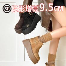 9.5cm高跟松糕厚底马丁靴女百搭2025冬季时尚中筒靴增高短靴女