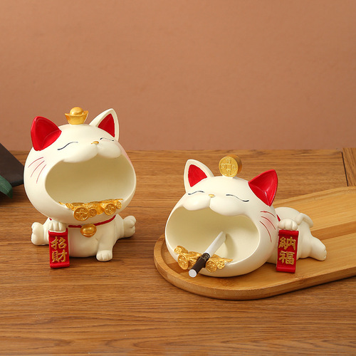 Creative light luxury Lucky Cat Ornament Stand Ashtray Storage Tray Home Living Room Entrance Decoration Craft Gift