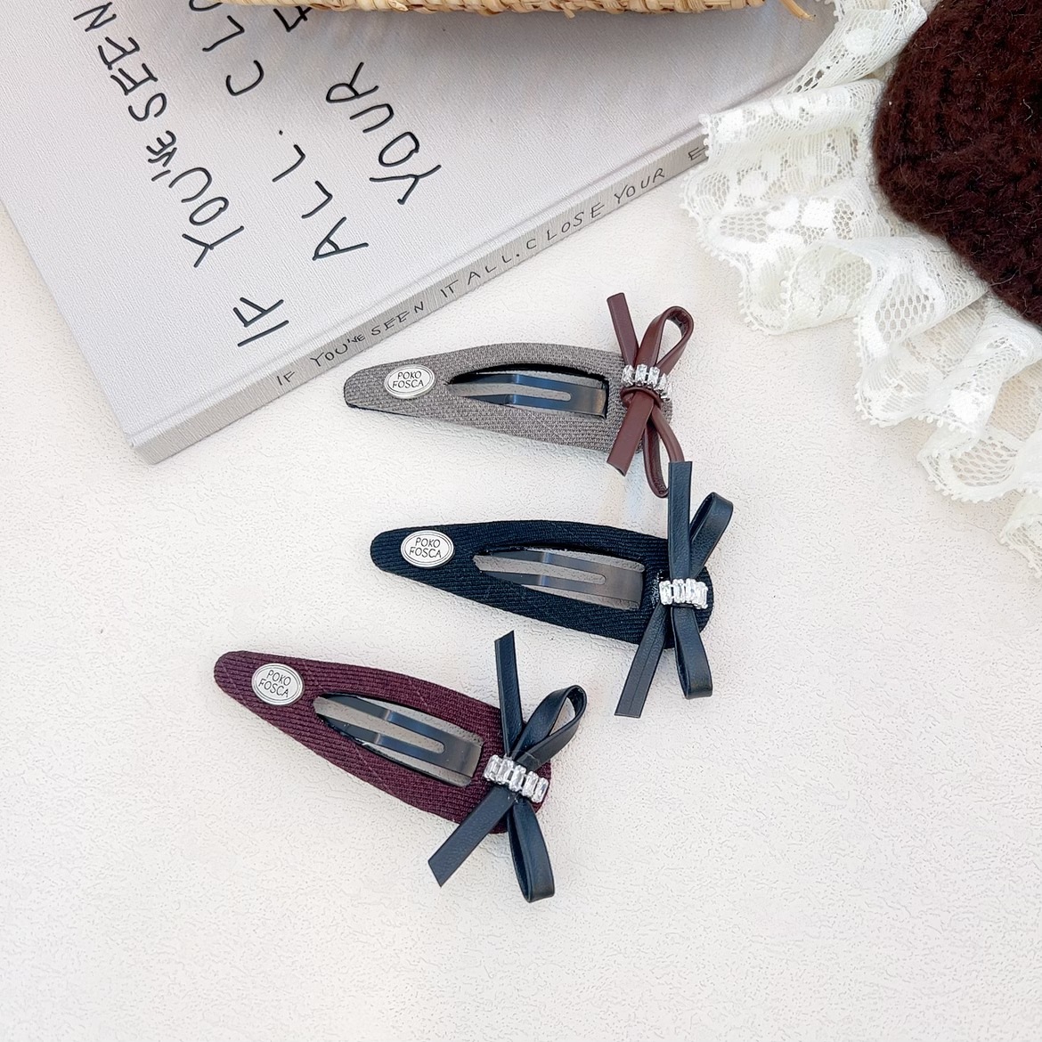 新款時尚皮質水鑽蝴蝶結鏤空布藝格紋BB夾精緻簡約側邊夾碎髮夾女