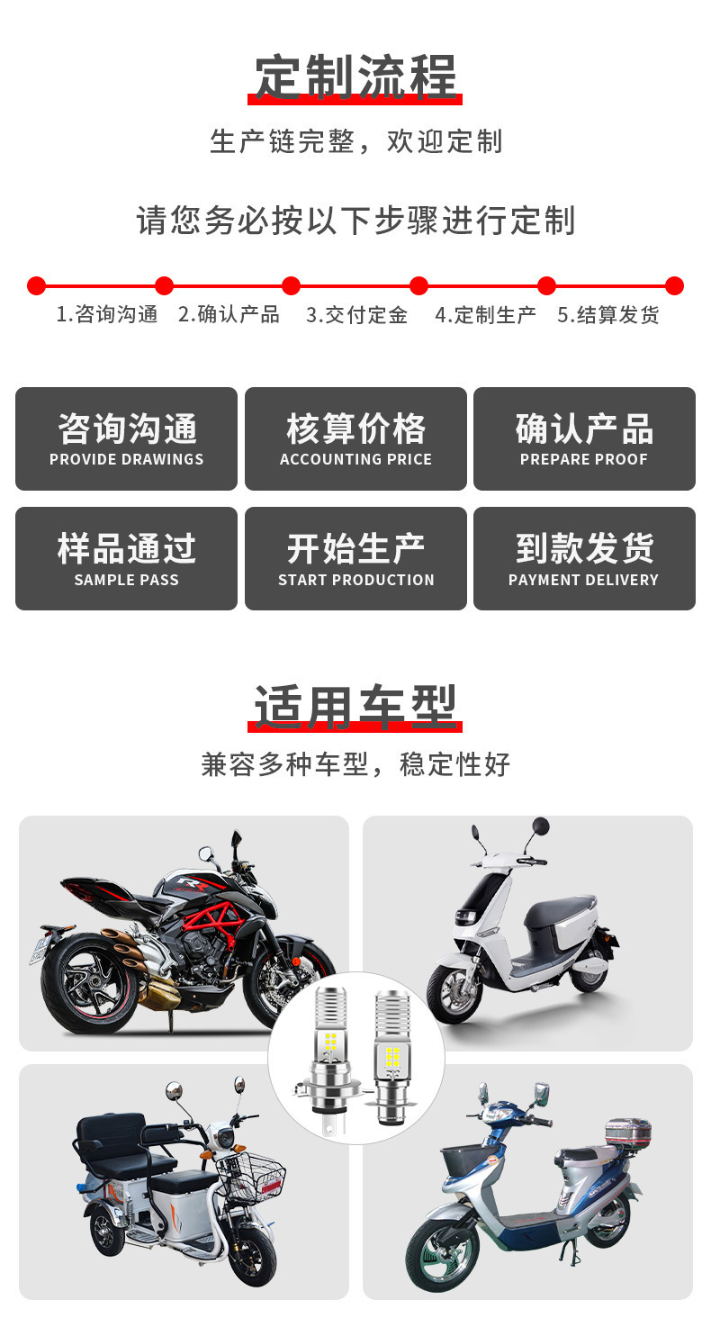 Cross-Border Motorcycle Headlight H4 Three-Claw H6 High and Low Beam Integrated Modified Fishbone Double-Sided 6-Bead Spotlight Bulb Strong Light