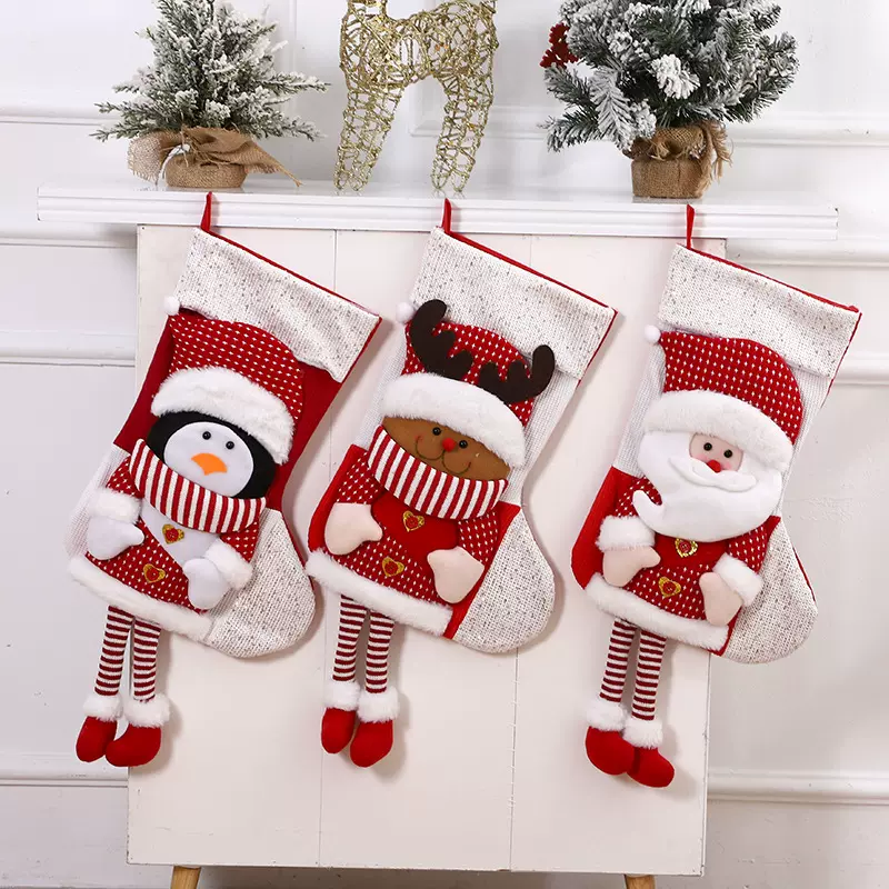跨境圣诞装饰用品 圣诞老人礼物袜子 装糖果礼品袋场景吊饰现货