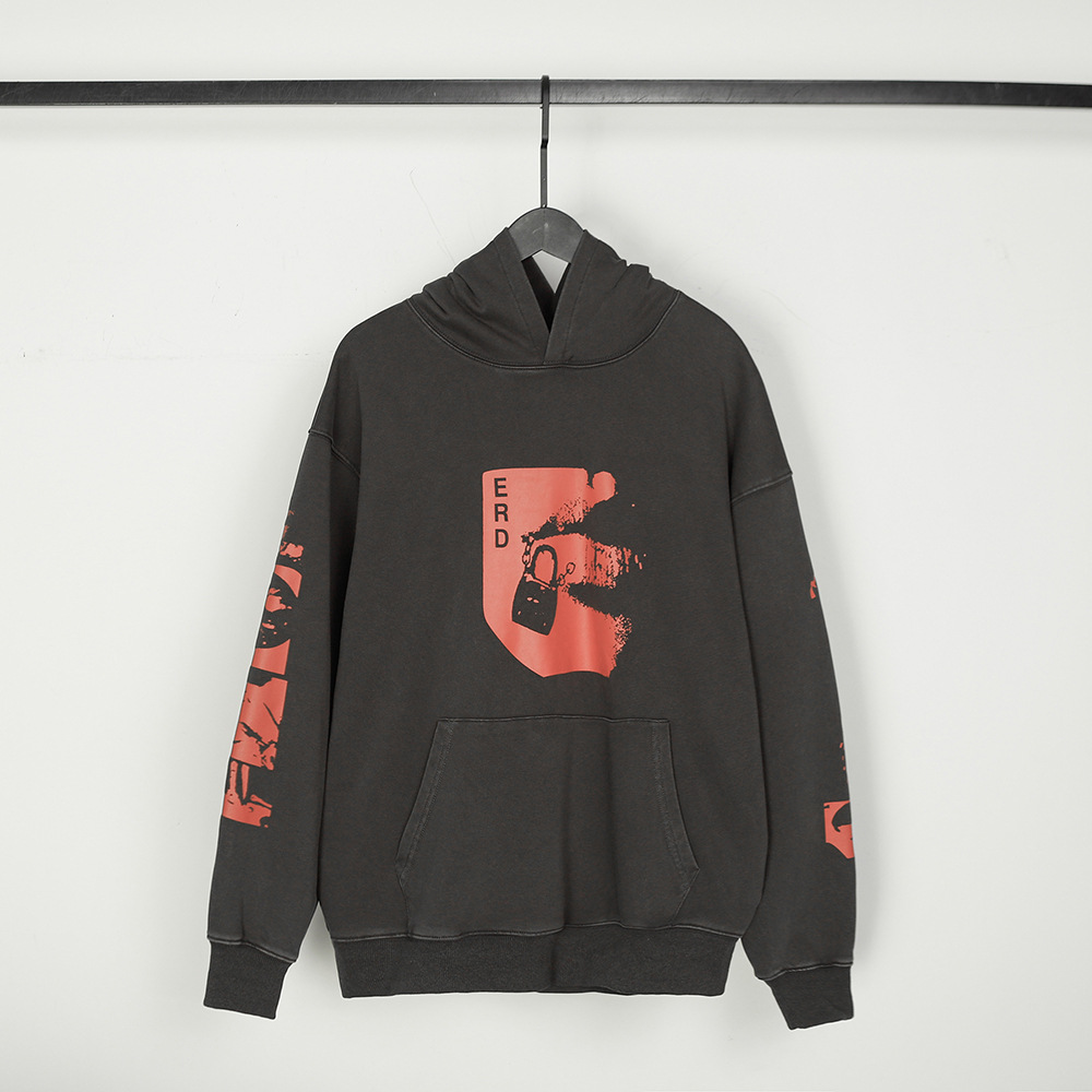 ERD melancólico rico de segunda generación alta calle lavado en agua hacer letras viejas imprimidas camisetas callejeras casuales hombres y mujeres encapuchados moda