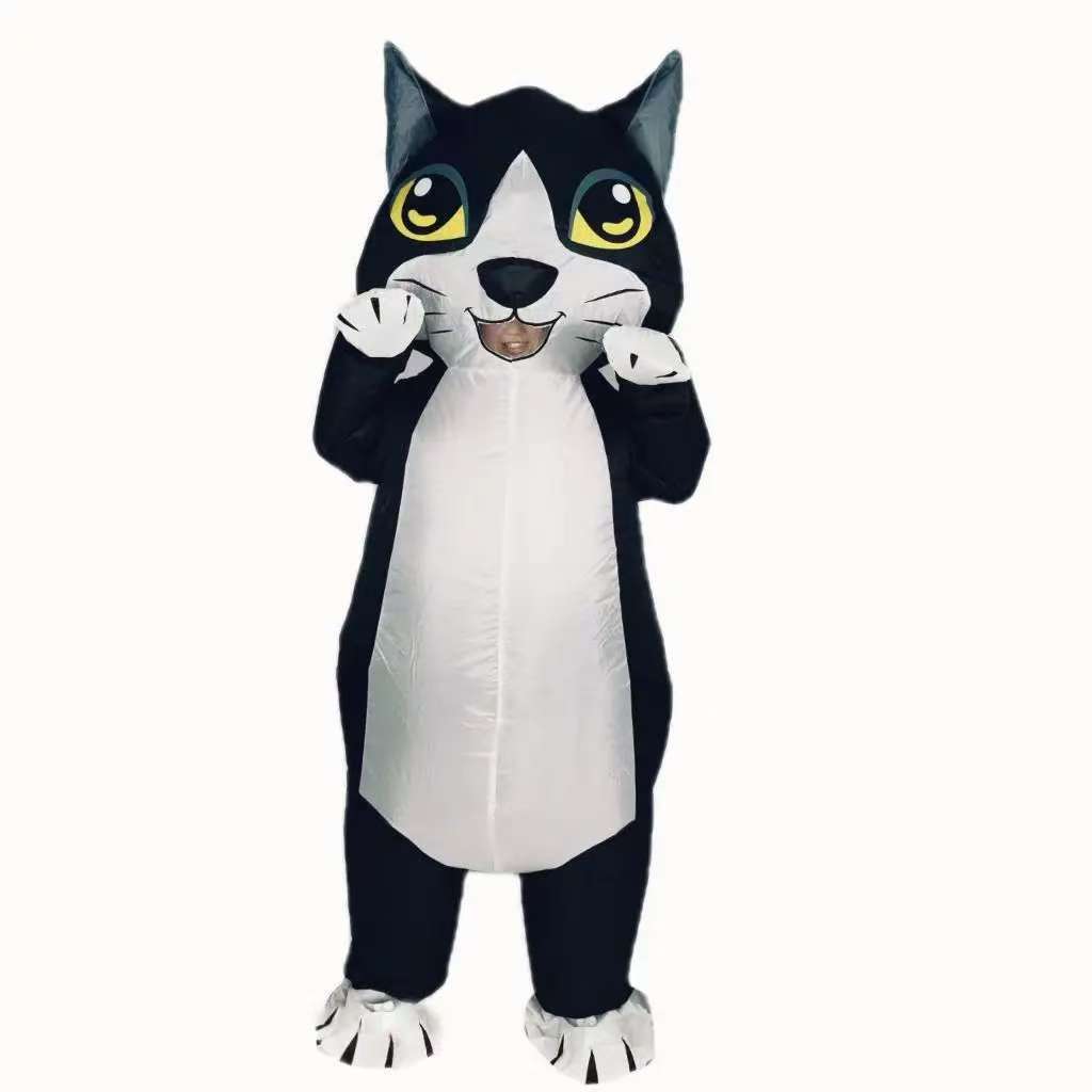 Nuevos cos transfronterizos juegan ropa inflable de gato negro lindo perro amarillo muñeca inflable creativa divertida ropa inflable de dibujos animados