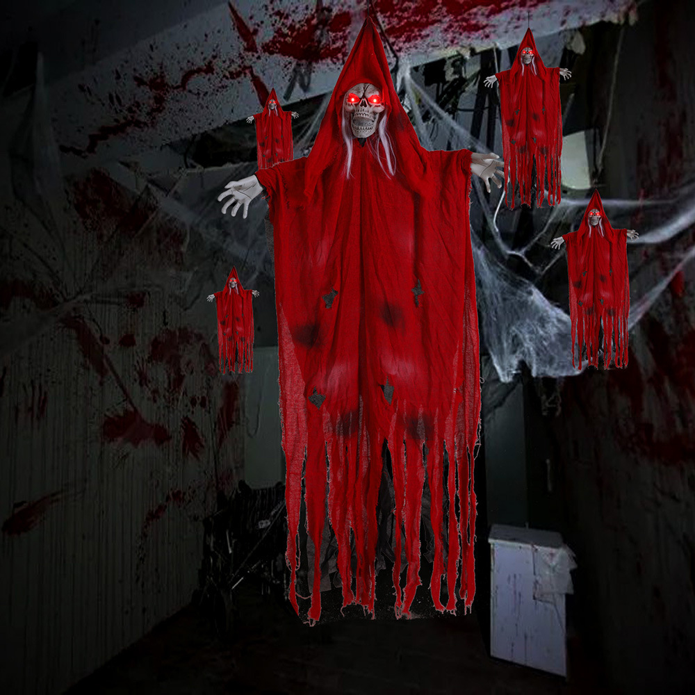 Halloween fantasma colgante de control de voz traje luminoso eléctrico de la casa embrujada de la muerte decoración de la habitación secreta accesorios juguetes de hechizo rojo