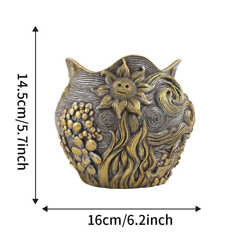 Overseas for creative golden sunflower resin flowerpot courtyard garden home desktop planting potted plant ornaments