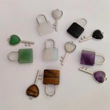 天然石钥匙情侣锁吊坠欧美时尚紫水晶项饰套装水晶石爱心钥匙吊坠