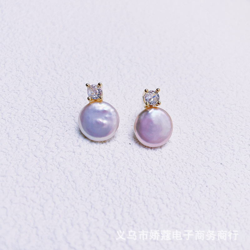 천연 진주 버튼, 바로크 라운드 귀걸이, 특별한 모양의 가벼운 럭셔리 광택 실버 바늘 귀걸이, 고급 목걸이 및 반지