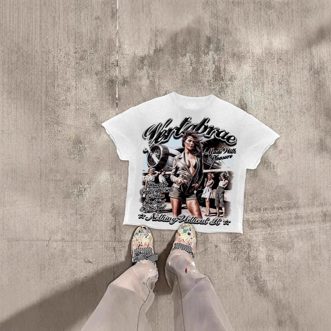 European and American Creative Design Street Hip Hop Figure 3D Pattern Cotton 2025 Spring Top
