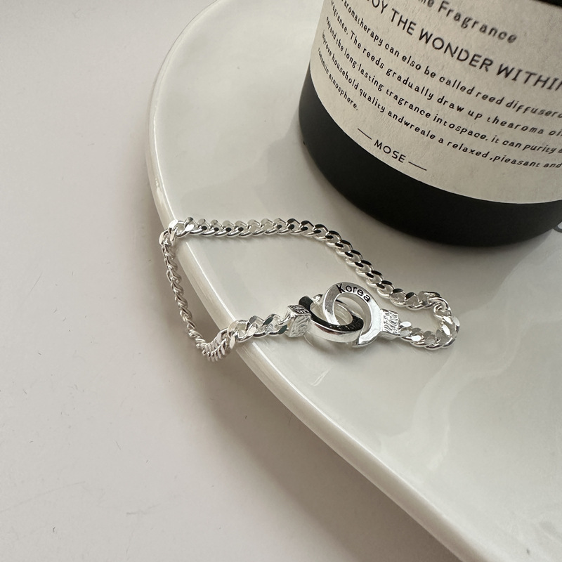 Lina Girl S925 Sterling Silver Japanese And Korean Style Cuban Double Ring Necklace Niche Design Fashion English Letter Heavy_voghion.com