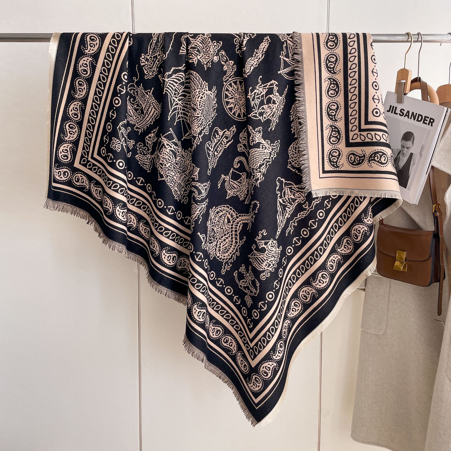 2024 flores de anacaju vintage nuevo tipo imitación de chal de cachemira aire exterior con una capa de invierno otoño calentamiento moda toallas grandes