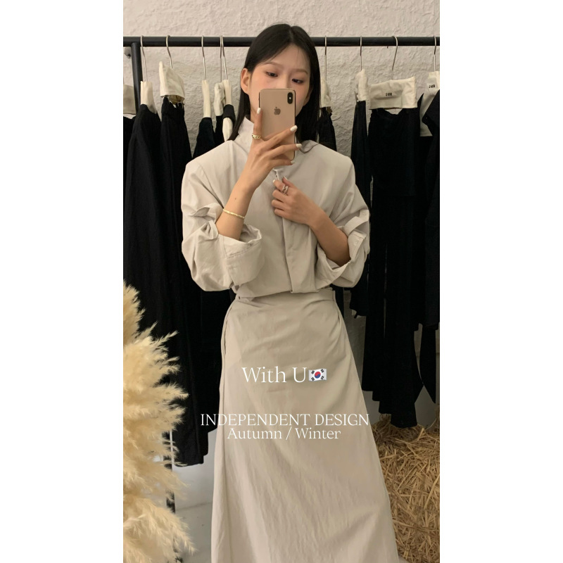With U-秋上新时尚气质翻领衬衣领口收腰连衣裙连衣裙8308|undefined