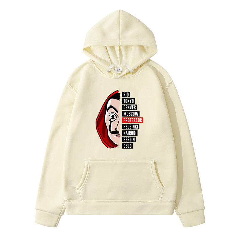 Wish Amazon nueva serie de televisión española la casa de papel impreso con capucha suéter hombres y mujeres de moda