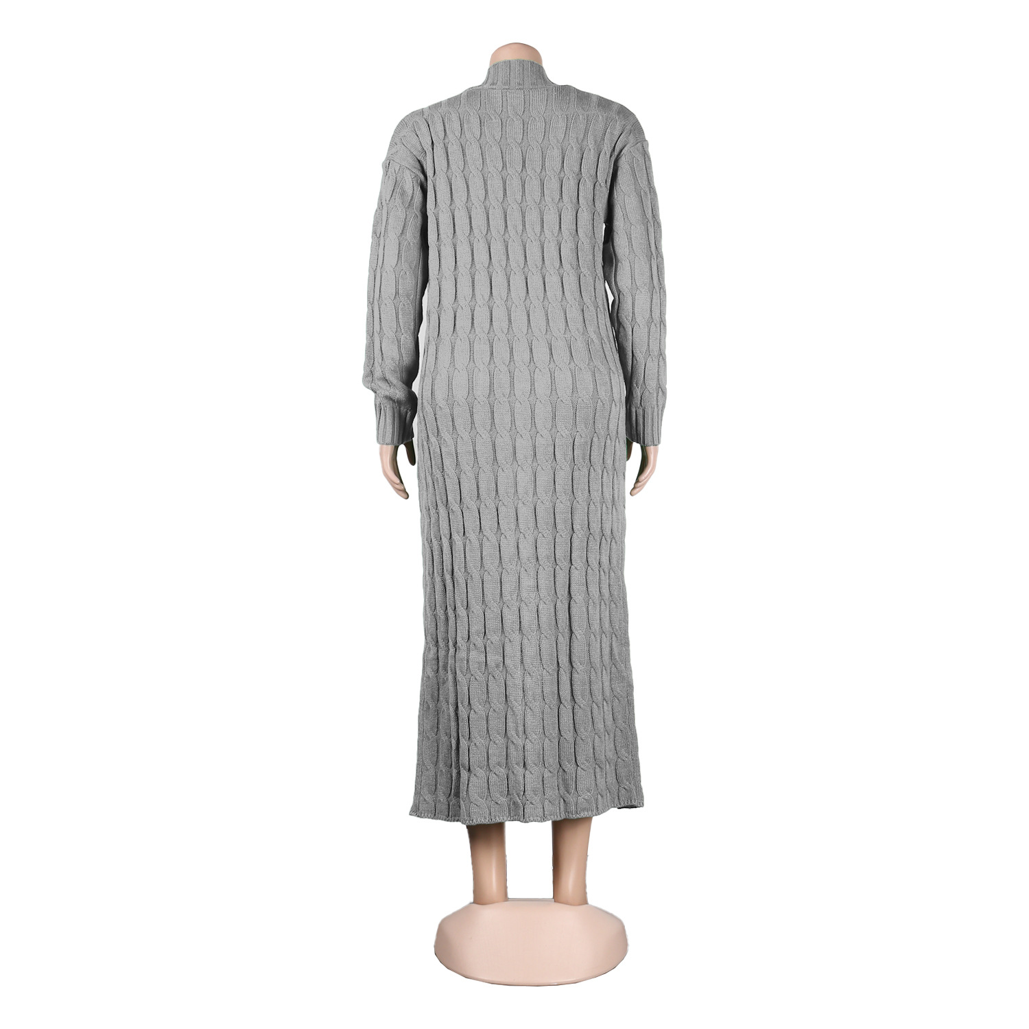 Damen Strickjacke Lang Aus Grobstrick In Unifarben Wintermantel_voghion.com