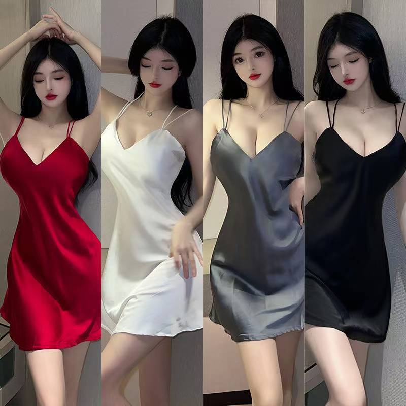 Strapless Backless Babydoll Lingerie Set, White Polyester Spaghetti-Strap Sleepwear — detail image 1