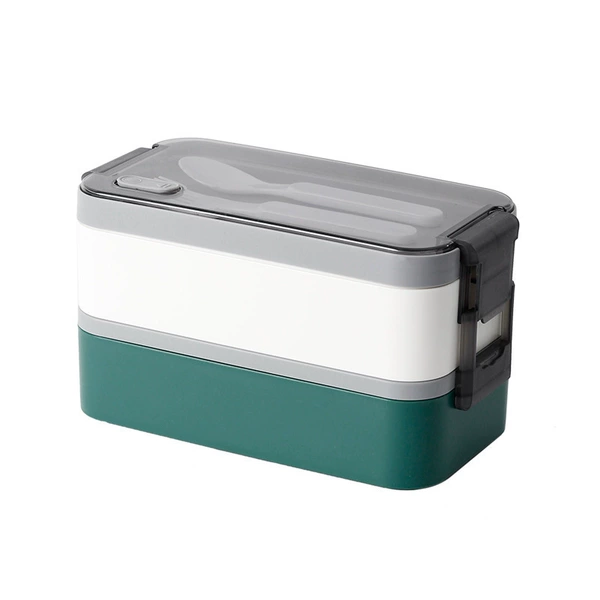 Green double-layer lunch box, 1500 ml