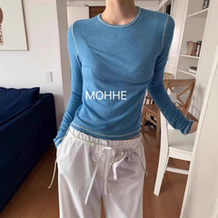 韓国東大門モヘと同じスタイルの万能なテンセルウール無地長袖Tシャツレディーストップス