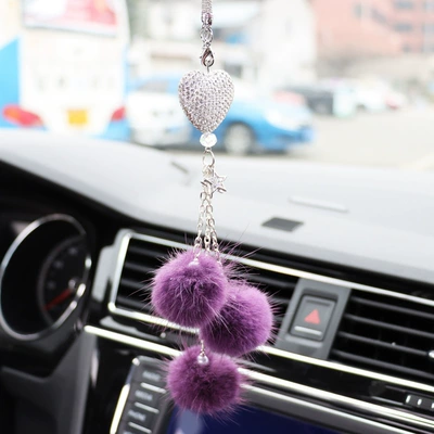 Car hanging | car interior decoration supplies - white-peach-heart-eggplant-skin-purple-mink-hair