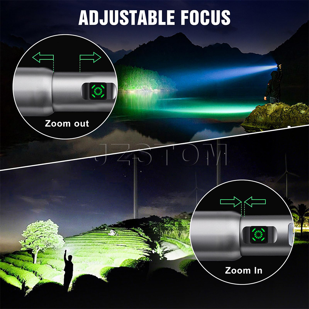 Aluminum Alloy White Laser Flashlight with USB Rechargeable Telescopic Zoom Multifunctional Outdoor Waterproof Lighting Lamp