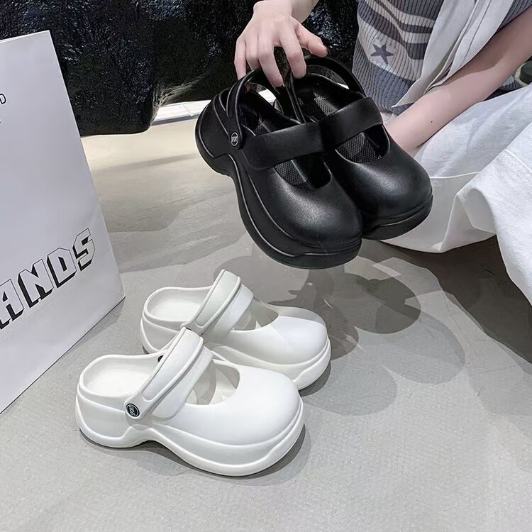 Thick Bottom Slippers for Women's Outer Wear 2025 Summer New Style Baotou Slip-on Heightened Feeling All-match Casual Non-slip Slides