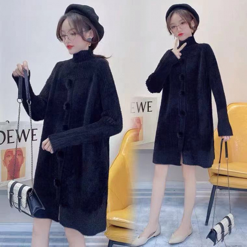 임산부 가을 정장 유행 새로운 스타일 하이 칼라 드레스 중간 길이 임산부 상의 가을과 겨울 두꺼운 스웨터