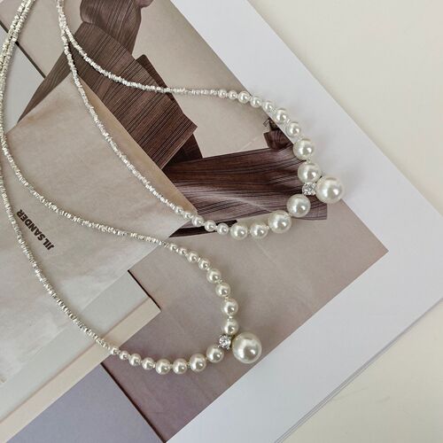 Saiina's light luxury and high-end broken silver sterling silver clavicle chain Xiaohongshu's same style French Shijia pearl necklace for women