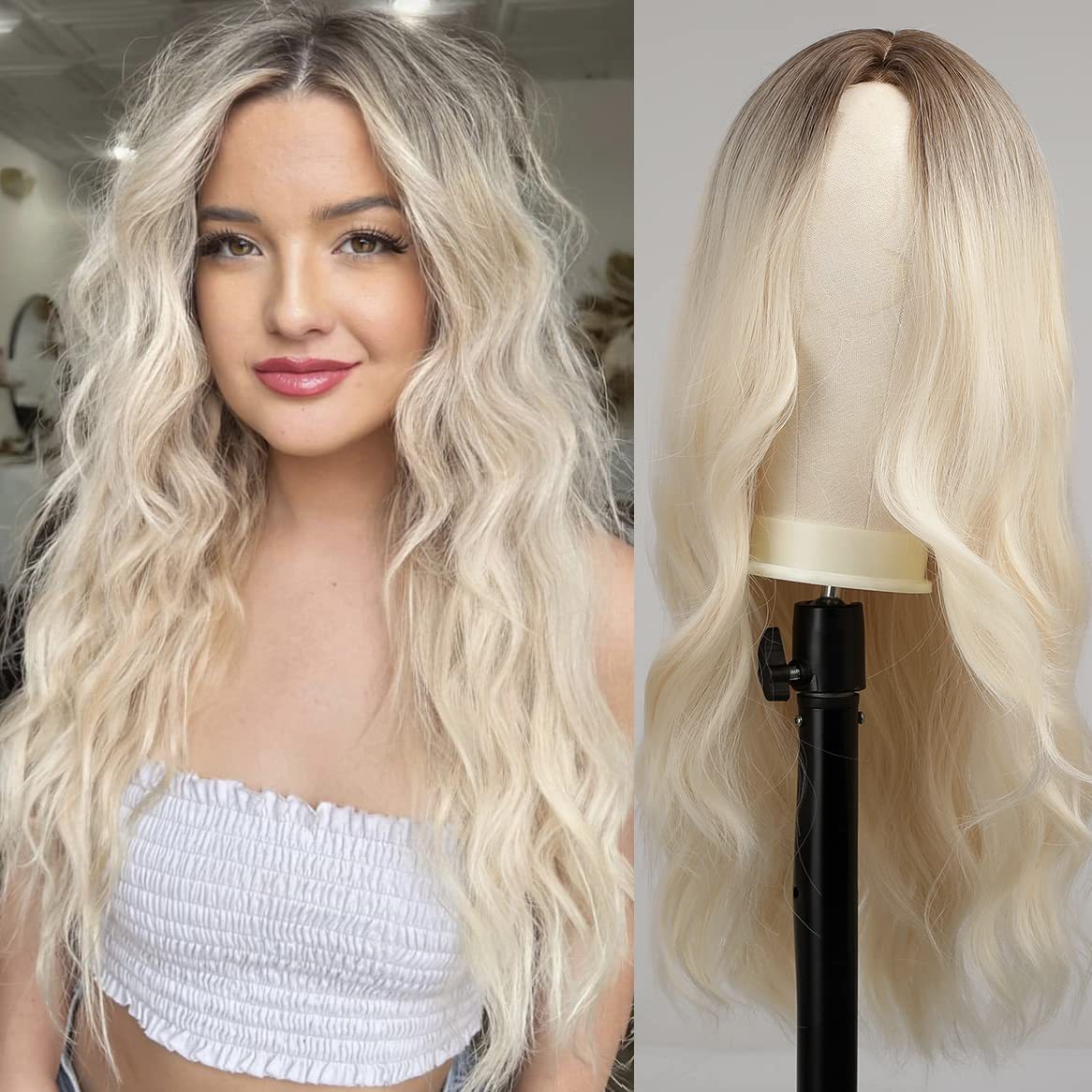 Wig Women's Long Hair with Large Wavy Long Curly Hair Cyber Celebrity No Bangs Elegant Face Repair Natural Fluffy Full Head Cover
