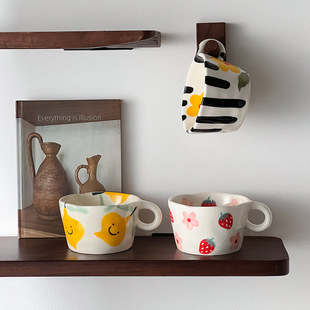 Cute Hand-kneaded Mug Hand-painted High-value Ceramic Drinking Cup Large Capacity Student Breakfast Milk Oatmeal Cup