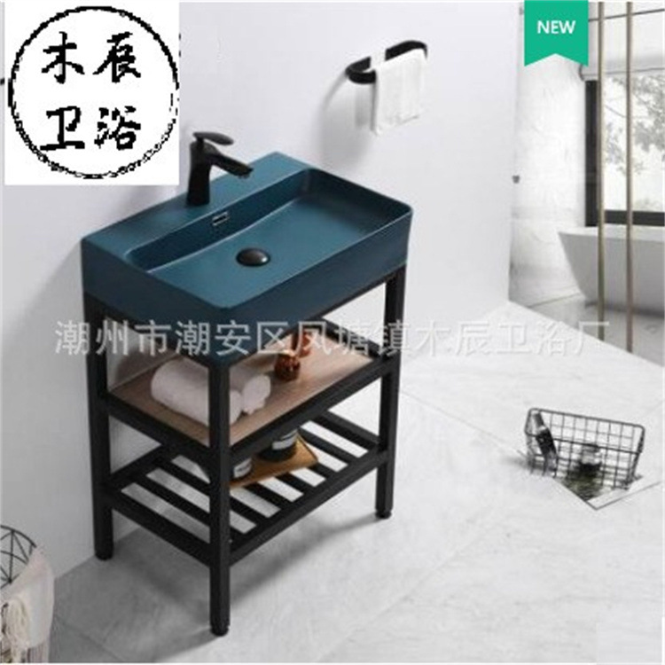 Shiyi simple piso-pie Nórdico pequeño apartamento mueble de baño lavabo de acero inoxidable mueble de baño lavabo