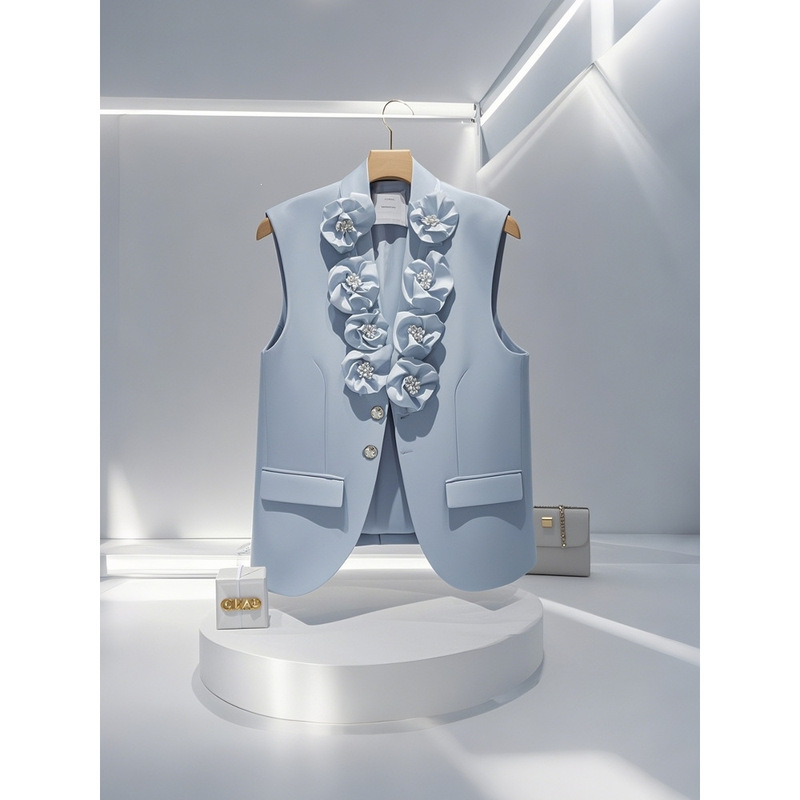 Boutique Designer Style Super Stylish 3D Floral Vintage European-Style Blazer Vest Jacket for Women Trendy Top