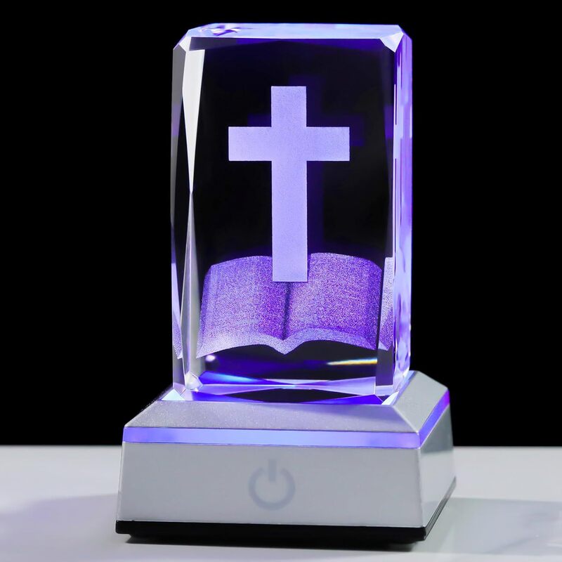 New cross-border 3D laser-engraved cube night light with cross design, cube-shaped ornament with colorful light base for desktop decoration