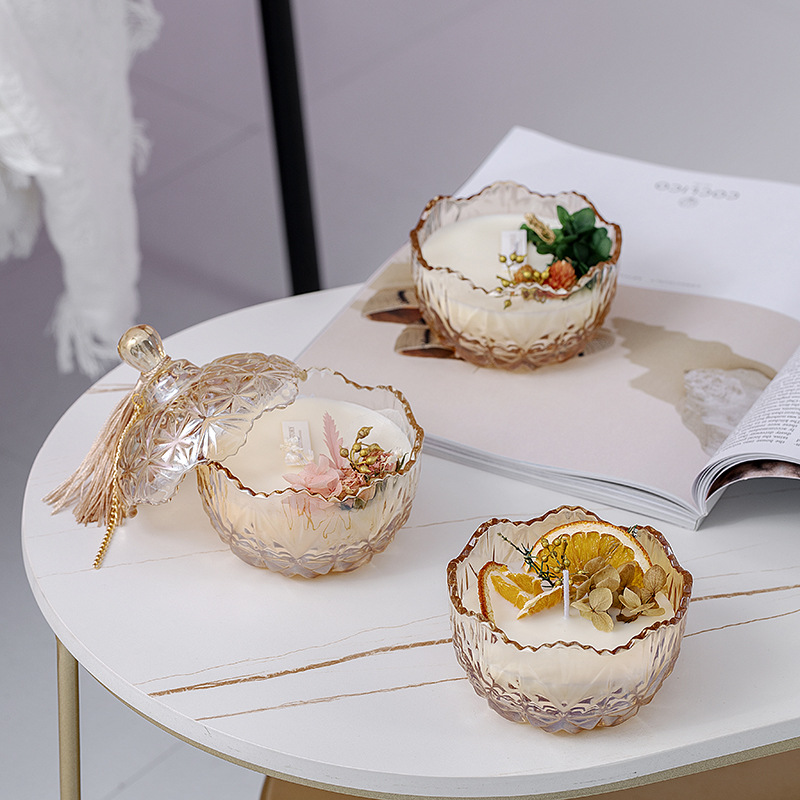 Velas de cera de incienso de vidrio de ámbar cera de decoración navideña adornos flores secas velas perfumadas decoración del hogar