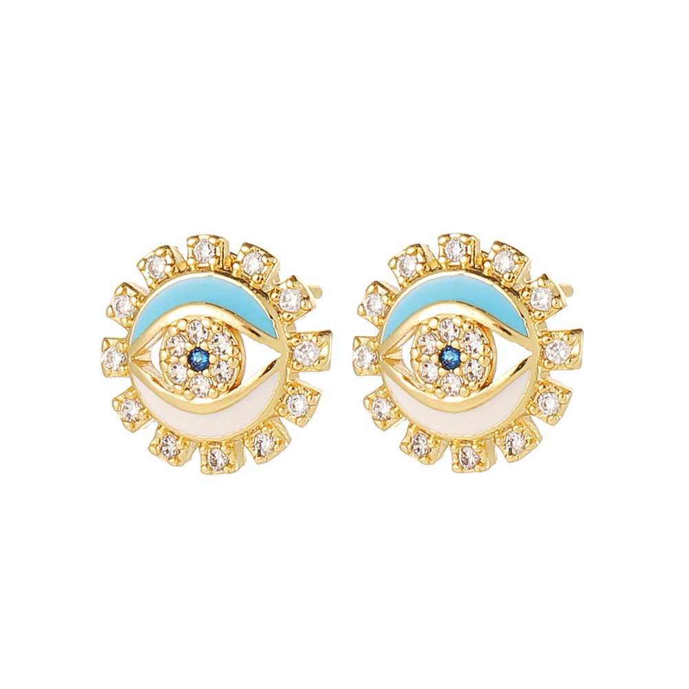 Ethnic Style Geometric Devilu0027S Eye Copper Ear Studs Inlay Zircon Copper Earrings