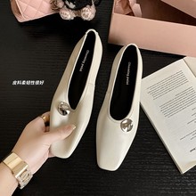 2025春季新品羊皮方头平底浅口单鞋软底软面踩屎感耙耙鞋奶奶鞋女