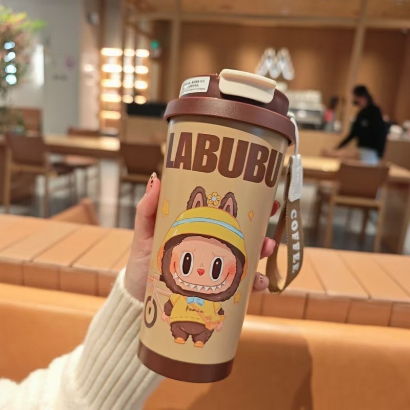 人気のクロスボーダーステンレス鋼漫画スズランコーヒーカップポータブルハンドル魔法瓶カップ男の子と女の子のための見栄えの良いストローカップ|undefined