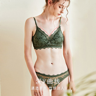 Large U-shaped Beautiful Back Underwear Women's Thin French Style Lace Strap Backless Bra Set Big Chest Small Bra Summer