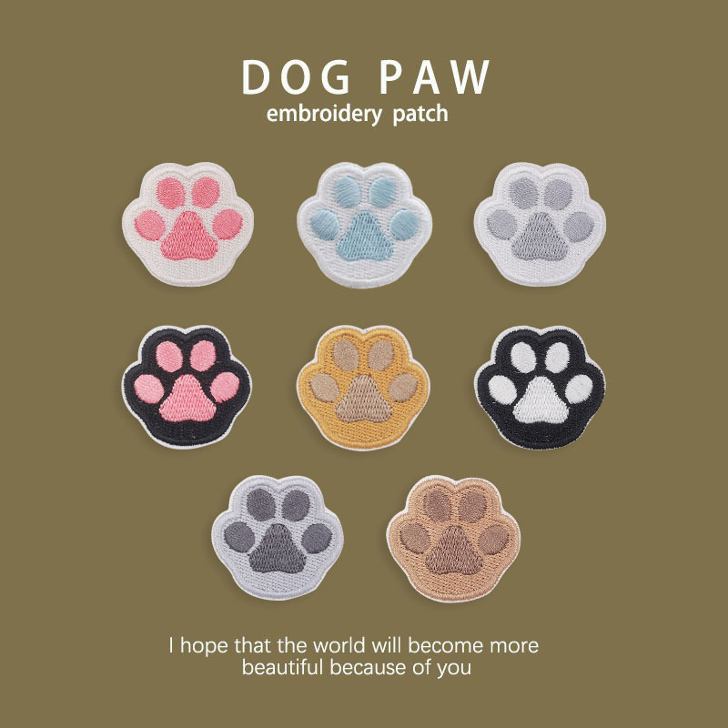 可爱小猫狗狗爪刺绣贴书包布贴手账本韩国DIY装饰补丁贴自粘布贴