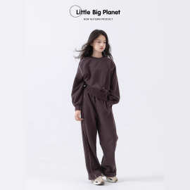 童装秋冬休闲套装男女童潮流韩版宽松休闲运动两件套纯色套头卫衣