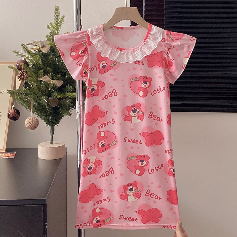 Pijama infantil princesa viento de verano nuevo pijama de niña manga corta Kulomi vestido de dibujos animados ropa para el hogar