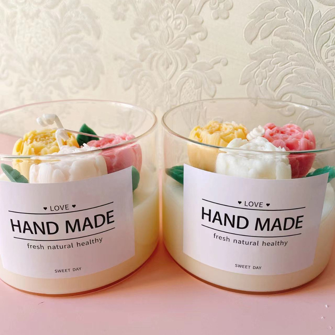 Diosa Festival Día DE LA Mujer Sansheng Flor Peonía Flor Taza romántica aromaterapia vela con regalo de la mano