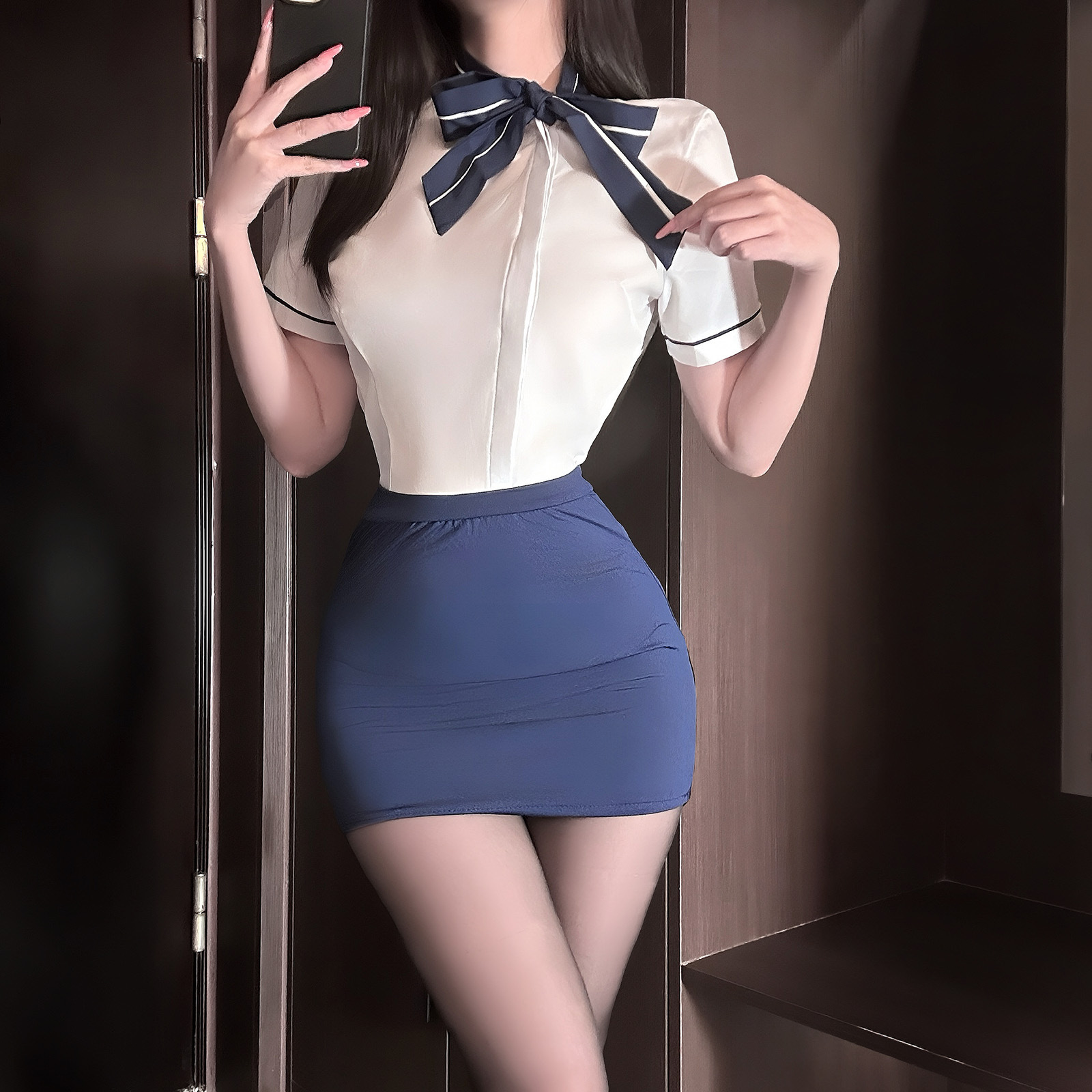 Sexy Lingerie Stewardess Secretary Bodycon Skirt Stepmother Skirt Uniform No Need to Take Off Small Chest Passionate Cosplay Role Play